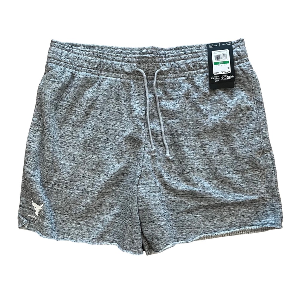 Under Armour Project Rock Terry Shorts Mens Large Gray Heather 1385937 NEW